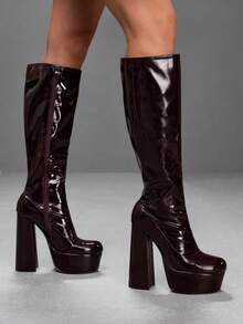 Patent leather, dark brown