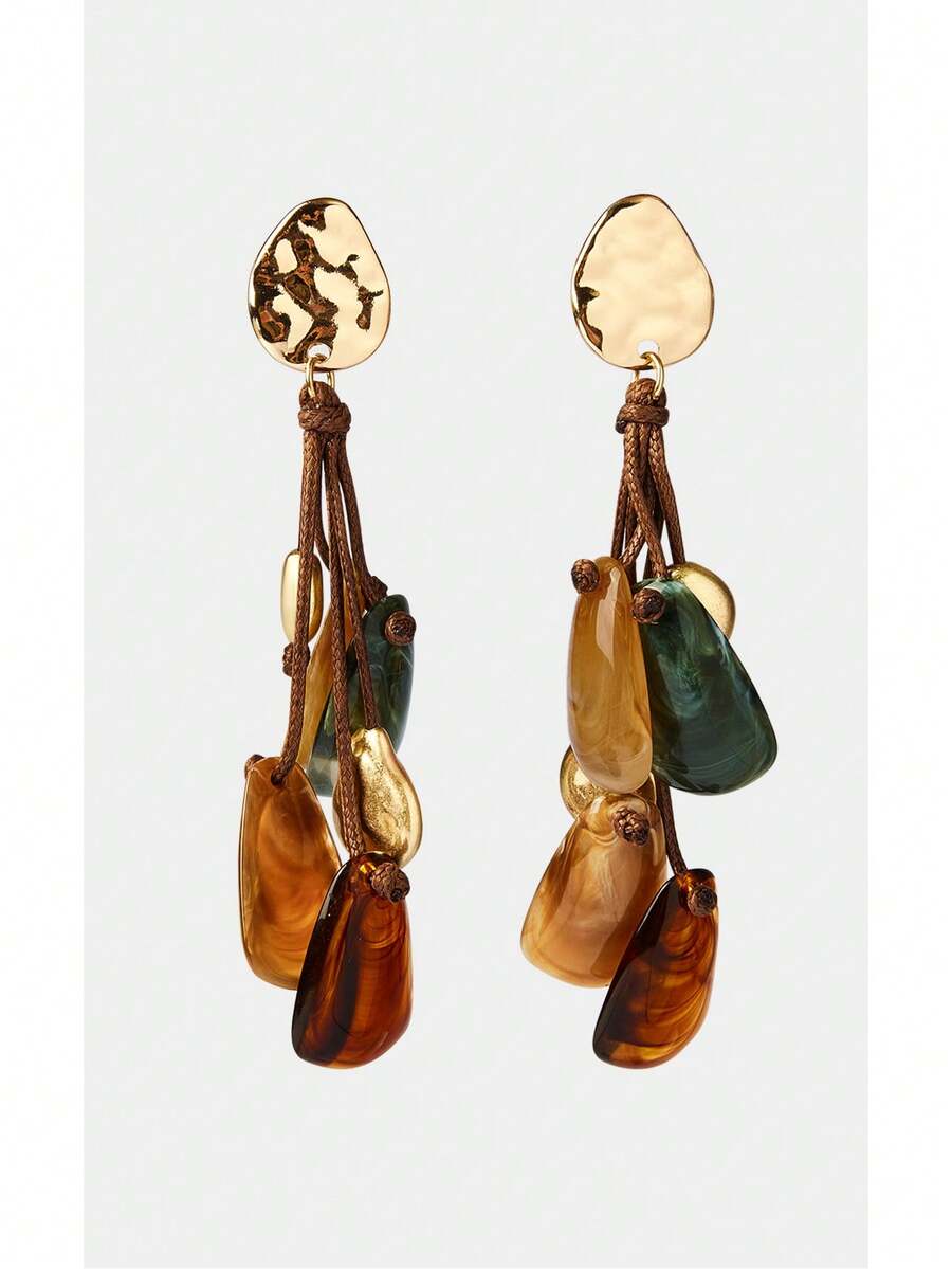 Noxbound Bohemian Style Brown Rope Woven Women's Tassel Earrings - Multicolor - View 1