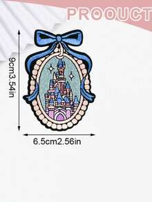 1件裝夢幻公主城堡刺繡貼布，藍色蝴蝶結童話城堡燙貼補丁，適用夾克、包包的刺繡標籤 - A - 查看 5