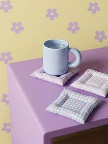 Joivida A Square Ins-Style Coaster With Simple Patterns Like Stripes And Plaid. Designed For Cream-Style Home Decor, It Offers Visual Pleasure And A Comfortable Touch For Urban Working Women And Teens - Multicolor - View 2