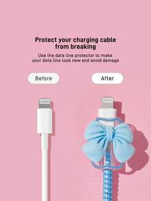 THE POWERPUFF GIRLS X SHEIN Pelindung Kabel Data, Cocok untuk Charger , Set 4 Buah Pelindung Kabel Ponsel, Pelindung Charger (Tidak Termasuk Kabel Data) - Biru - View 5