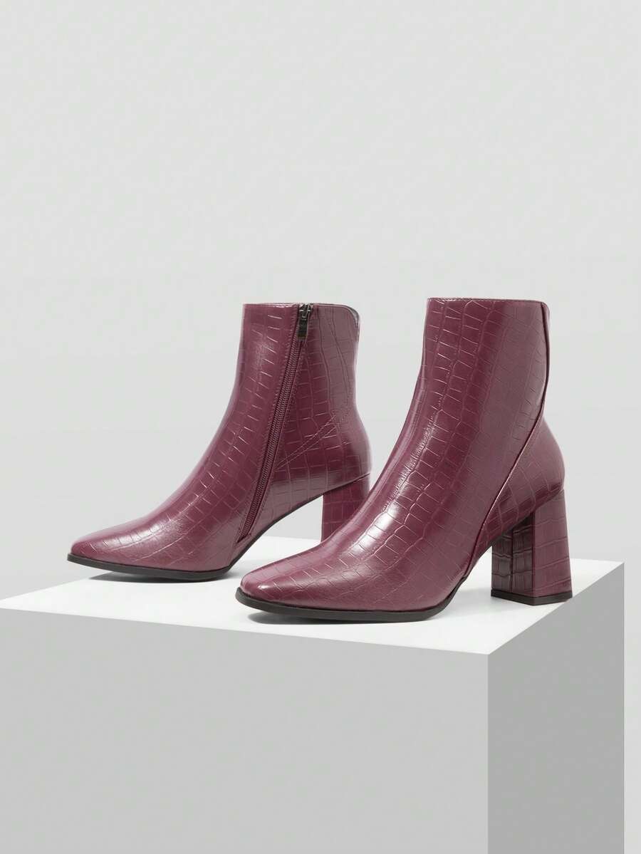 MOTF PREMIUM WOMEN'S THICK-HEELED MID-BOOTS, SUITABLE FOR DAILY AND FESTIVE OCCASIONS IN AUTUMN AND WINTER - Burgundy,. - View 2