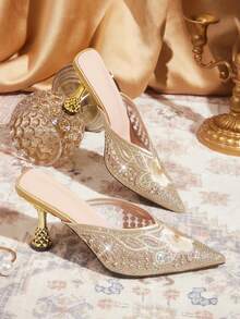 CUCCOO TILAWA Gold Sparkling Rhinestone Embroidery Elegant Sexy Pointed Women's High Heels - Exquisite And Stylish Design, With A Slip-On Design Stiletto Women - Gold - View 1