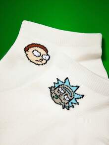Rick and Morty X SHEIN 卡通角色頭像女款白色襪子 2雙 - 白色 - 查看 3
