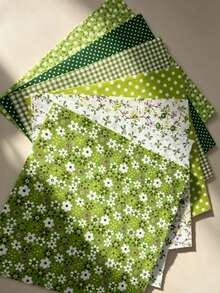 7Pcs Cotton Fabric DIY Patchwork Fabric Bundle, Fabric Scraps Pack, Perfect For DIY Patchwork, Quilting, Patchwork Cushions And More - green - View 5