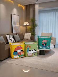 Cartoon Foldable Storage Basket Large Capacity Clothes Snack Organizer Car Trunk Bag Multi-Purpose Sundries Pouch Cute Fun Design For Home Bedroom Dormitory Car Interior Travel Camping - A - View 5