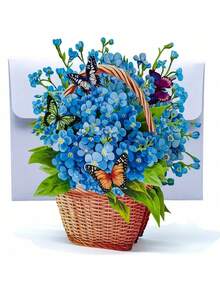 Kartu Ucapan Keranjang Bunga Pop Up 3D (Forget-Me-Not/Lily) - Kartu Seni Tebal dengan Detail Bunga & Kupu-kupu Realistis, Kartu Ucapan Lipat yang Dapat Dikirim Melalui Pos dengan Catatan Pesan, Hadiah untuk Hari Raya, Pecinta Kartu DIY - A - View 2