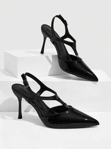 CUCCOO SZL Ladies Black Pointed Heel Strap Single Shoes Femininity Skinny Commuter Dating Versatile High Heels - Black - View 1