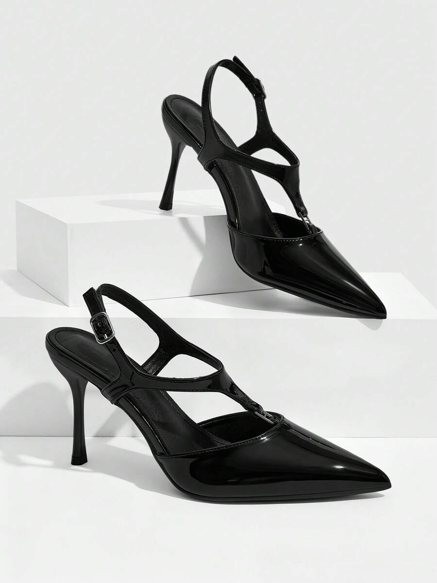 CUCCOO SZL Ladies Black Pointed Heel Strap Single Shoes Femininity Skinny Commuter Dating Versatile High Heels - Black - View 1