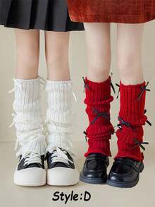 SHEIN 2 Pairs Of Girls Bow Socks Stacking Socks Lady Versatile - Multicolor - View 6
