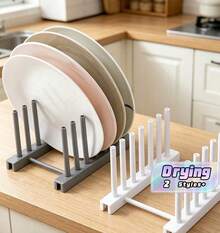 Creative Plastic Drain Rack, Multifunctional Kitchen Storage Rack, Suitable For Plates And Pot Lids, Solid-Color Minimalist Design, Smooth And Sturdy Plastic Material, Modern And Practical Home Style, Suitable For All Seasons, Open Drainage Structure - Multicolor - View 1
