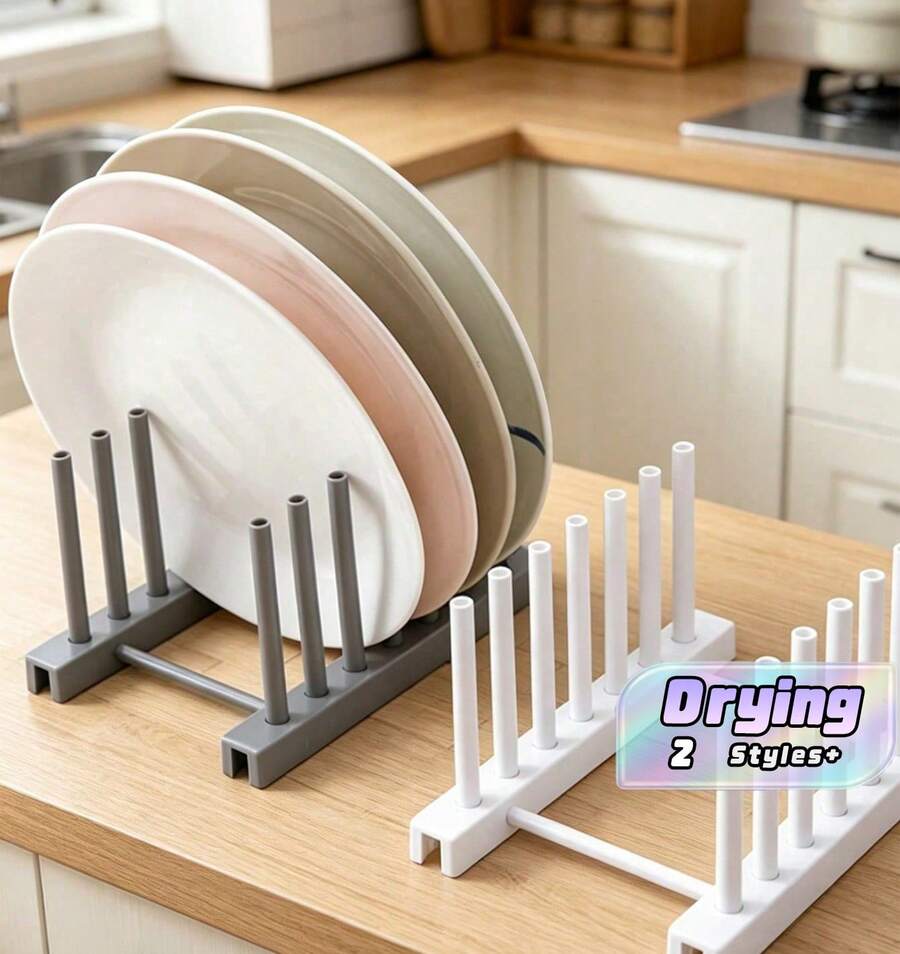 Creative Plastic Drain Rack, Multifunctional Kitchen Storage Rack, Suitable For Plates And Pot Lids, Solid-Color Minimalist Design, Smooth And Sturdy Plastic Material, Modern And Practical Home Style, Suitable For All Seasons, Open Drainage Structure - Multicolor - View 1