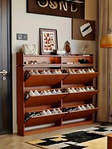 3-Tier Flip-Top Shoe Cabinet Organizer - Stainless Steel Reinforced Shoe Rack, Hidden Flip-Up Frame, Concealed Storage Space, Suitable For Home Or Office Chair Underside(No Wood) - Multicolor - View 9