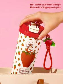 Strawberry Shortcake X SHEIN 500ml /16 Oz 真空保溫不鏽鋼杯，1個防漏蓋，適用熱飲/冷飲，適用於大多數杯架，禮物首選，派對、節日、情人節 - 紅色 - 查看 4