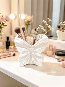 Embossed Butterfly Makeup Brush Holder, Pearlescent Glazed Desktop Cosmetic Pen Organizer, Vanity Decorative Storage & Flower Vase, Multi‑Color Option - Multicolor - View 8