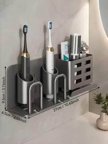 1 PC Wall Mount Toothbrush Holder No Drill Space Saving Detachable Cups Toothpaste Slot For Electric Toothbrushes Razors Shavers Modern Bathroom Organizer For Home Dorm Waterproof Rustproof Easy Clean Sturdy Multi Functional - View 2