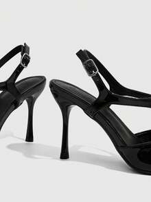 CUCCOO SZL Ladies Black Pointed Heel Strap Single Shoes Femininity Skinny Commuter Dating Versatile High Heels - Black - View 5