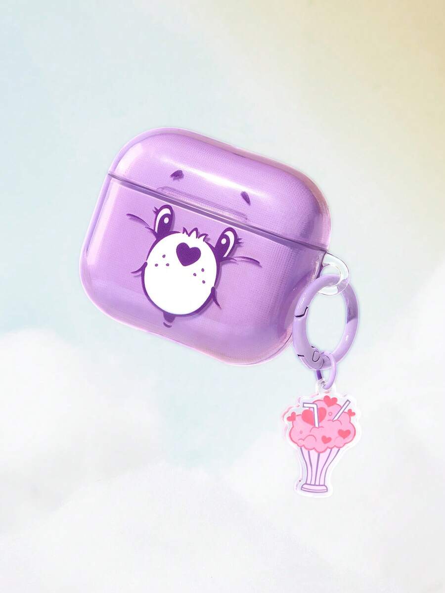 SHEIN X Care Bears Cartoon Pattern Protection Anti-Drop Bluetooth Headset Case With Pendant, Suitable For IPod - Purple - View 1