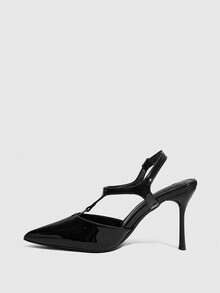 CUCCOO SZL Ladies Black Pointed Heel Strap Single Shoes Femininity Skinny Commuter Dating Versatile High Heels - Black - View 4