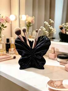 Embossed Butterfly Makeup Brush Holder, Pearlescent Glazed Desktop Cosmetic Pen Organizer, Vanity Decorative Storage & Flower Vase, Multi‑Color Option - Multicolor - View 10