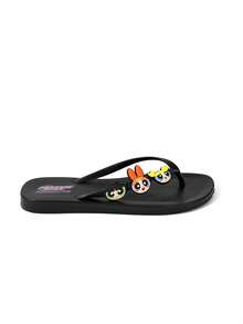 THE POWERPUFF GIRLS X SHEIN 卡通夾腳拖鞋，EVA輕量材質，護趾設計，透氣快乾，柔軟舒適，適合多種場合 - 黑色 - 查看 7