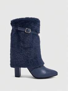 CUCCOO SZL Women Shoes Warm Buckle Decor Fuzzy Classic Fashion White Fur Boots For Spring Shoes Spring Break Easter For Christmas Spring Shoes Fall Boots - Royal Blue - View 2