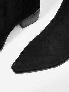 MOTF PREMIUM 女款時尚日常休閒百搭短粗跟膝高靴，聖誕與春季鞋款 - 黒羊猄 - 查看 5