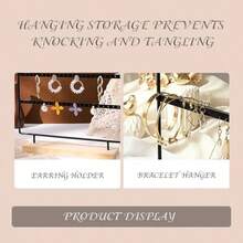 Women Earring Storage Holder, 4‑Tier Tall Jewelry Display Stand, Wood‑Metal Hanging Jewelry Organizer, Desktop Display Rack For Multiple Pairs Of Earrings, Household Vanity Table Jewelry Storage Accessory - Multicolor - View 5