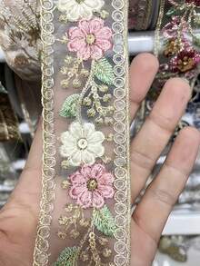 復古水溶性蕾絲歐根紗亮片刺繡 DIY 衣領袖口飾邊配件布貼 縫製手工洋裝襯衫裝飾 文藝波希米亞花卉補丁 - A - 查看 7