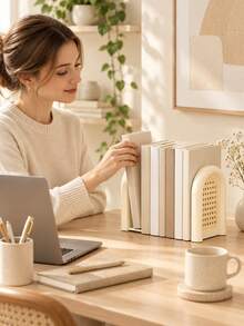 Cirelle Penahan Buku Motif Rotan Lengkung, Penahan Buku Dekoratif Lipat untuk Rak, Penahan Buku Berongga Estetis untuk Meja, Penopang Buku Gaya Boho untuk Ruang Belajar Kantor Rumah, Pengatur Buku Meja, Hadiah untuk Pecinta Buku - Beraneka warna - View 9