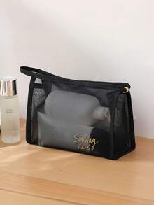 Large Capacity Mesh Makeup Bag Travel Portable Organizer Handbag Mesh Toiletry Bag With Zipper Lightweight Breathable See Through Multi Purpose For Women Travel Gym Bathroom Dorm Storage - Multicolor - View 5