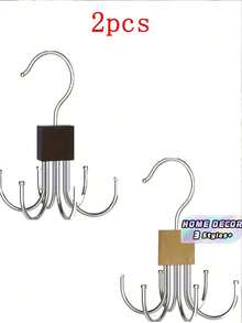 1PC 2PCS Rotating Belt Hanger - Wooden Base With Stainless Steel Hooks Multi Functional Wardrobe Organizer For Belts Ties Scarves Bras Space Saving Storage Rack Modern Closet Accessory - View 1