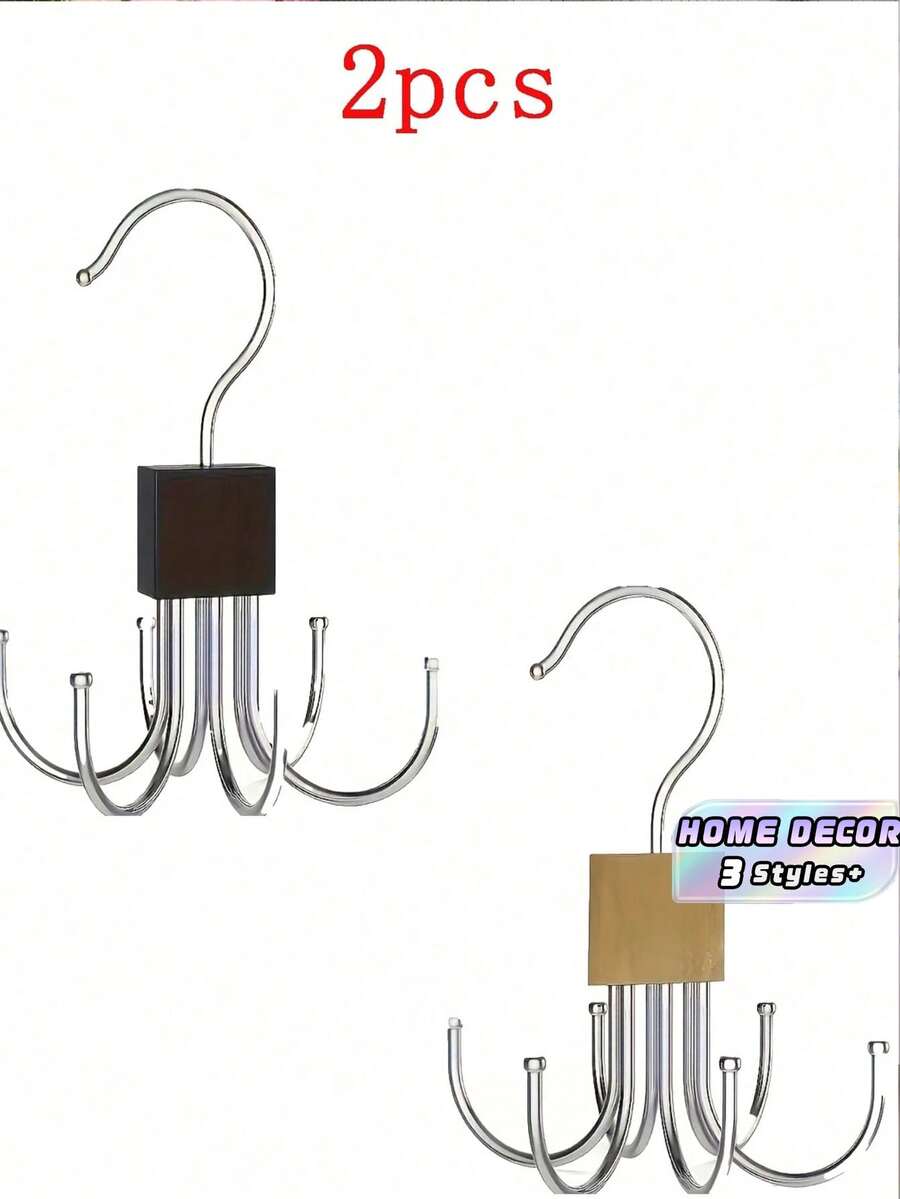 1PC 2PCS Rotating Belt Hanger - Wooden Base With Stainless Steel Hooks Multi Functional Wardrobe Organizer For Belts Ties Scarves Bras Space Saving Storage Rack Modern Closet Accessory - View 1