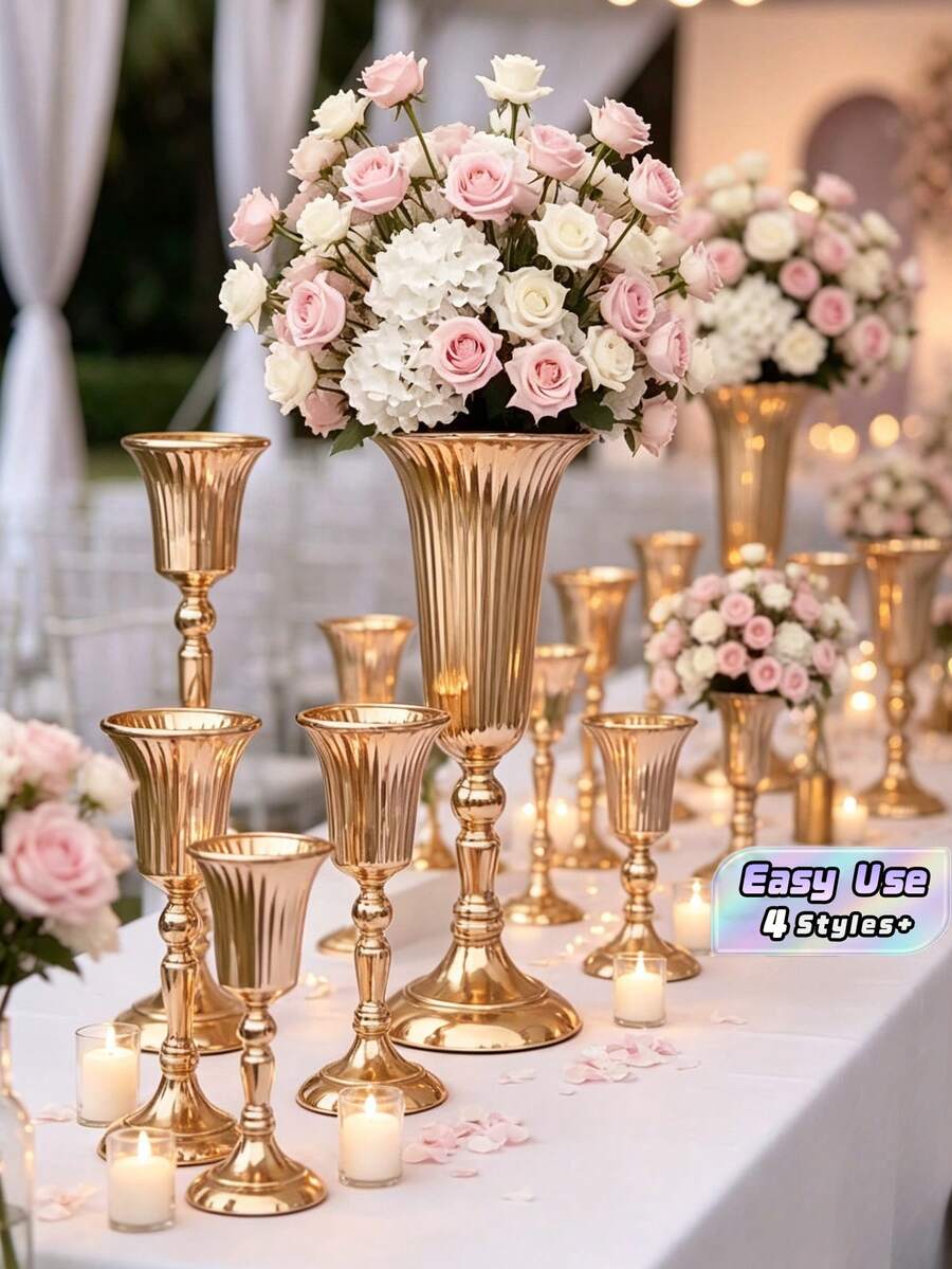 創意婚禮裝飾金色花瓶,金屬花架,適用於飯店與餐廳桌上中心裝飾,鐵藝花瓶,居家客廳裝飾品 - C - 查看 1