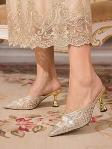 CUCCOO TILAWA Gold Sparkling Rhinestone Embroidery Elegant Sexy Pointed Women's High Heels - Exquisite And Stylish Design, With A Slip-On Design Stiletto Women - Gold - View 9