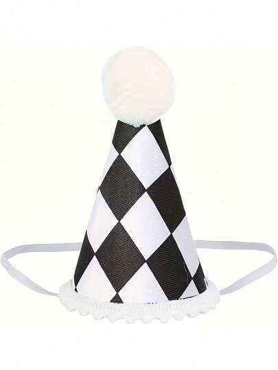 1 Race Car-Themed Birthday Hat – Black And White Checkered Design; Suitable For Party Decorations And Photo Booth Props; Ideal For Birthday Celebrations, Holiday Parties, And Events; Fun Racing-Style Accessory.