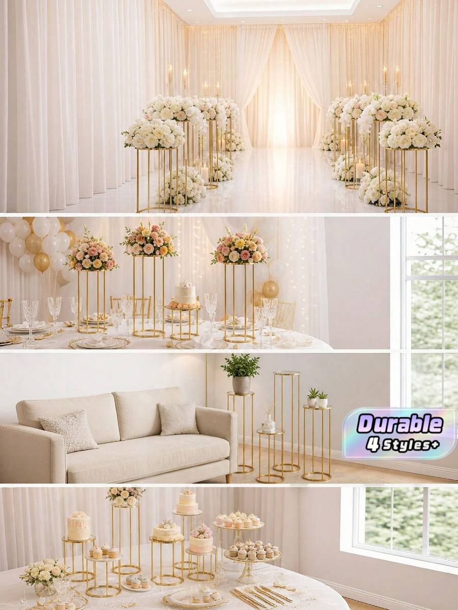 European Style Golden Iron Round Flower Stand, Flower Container, Wedding Hall Display Stand, Decorative Props For Wedding Scene Layout, Banquet And Event Decoration, Elegant Metal Floral Display Rack For Party And Ceremony Decor - AAA - View 1