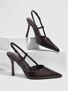 CUCCOO SZL 9.8CM 女款尖頭高跟鞋 帶扣飾 光面深棕色 性感時尚 百搭 日常通勤 派對約會穿搭 女士高跟鞋 - 棕色 - 查看 1