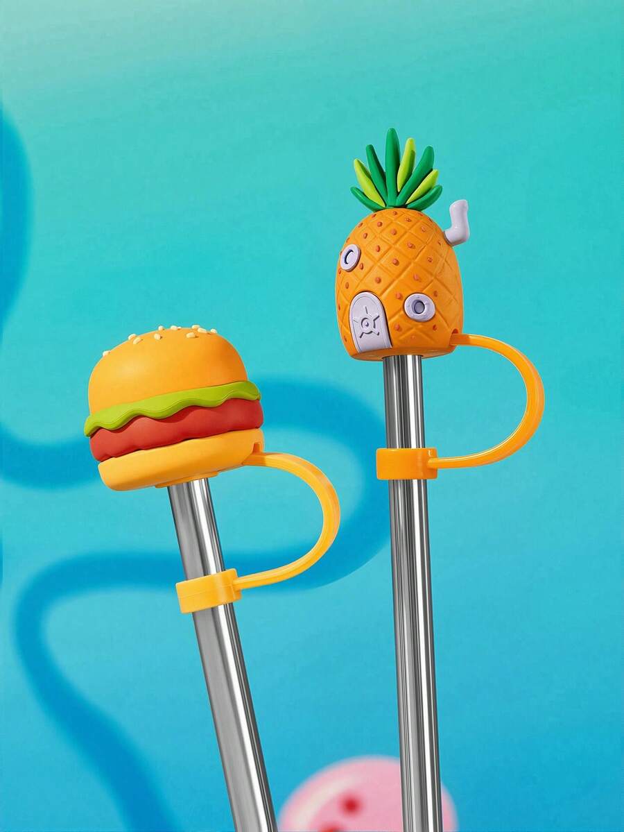SpongeBob SquarePants | SHEIN 0.4in / 10mm Cartoon Pattern Dust-Proof Straw Sleeve, Suitable For 8-10mm Straws - Multicolor - View 1