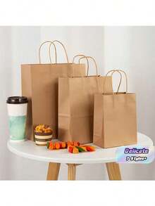 50/30/10/1pc Kraft Paper Gift Bags, Multiple Colors, Shopping Bags, Handmade Bags, Merchandise Bags, Reusable Paper Bags, Suitable For Roses, Artificial Flowers, Party Gifts, And Various Items - Kraft Paper - View 1
