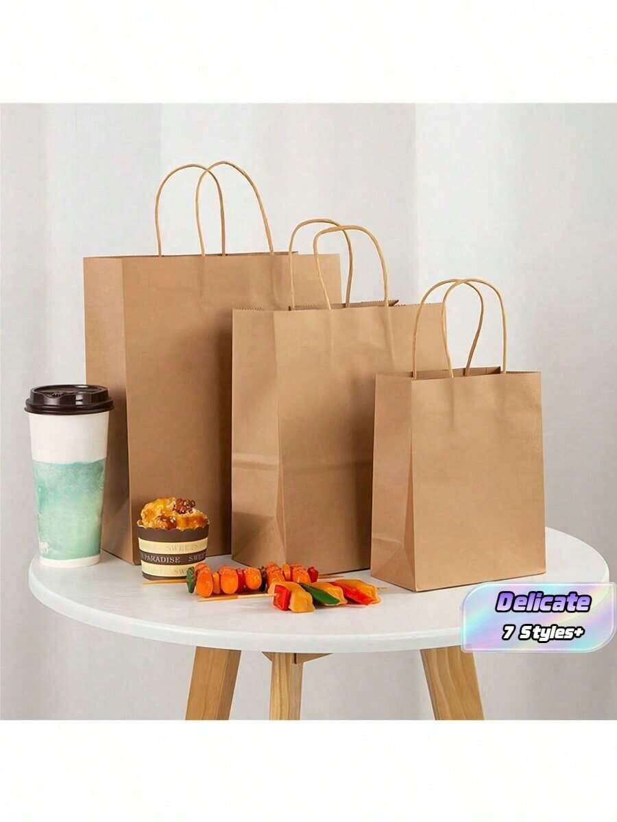 50/30/10/1pc Kraft Paper Gift Bags, Multiple Colors, Shopping Bags, Handmade Bags, Merchandise Bags, Reusable Paper Bags, Suitable For Roses, Artificial Flowers, Party Gifts, And Various Items - Kraft Paper - View 1