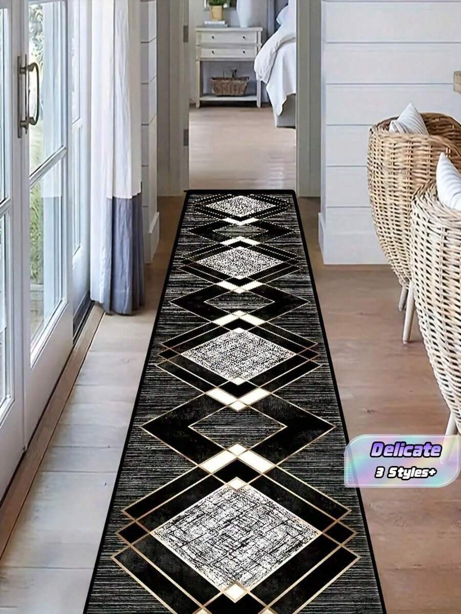 1pc Long Rug, Made Of Crystal Velvet Material, Suitable For Hallway, Bedroom, Kitchen, And Bathroom Multi-Area Decorative Mat - 1PC - View 1