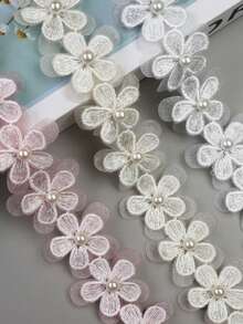 Embroidered Beaded 3D Flower Applique Trim For DIY Hairband Belt Decoration Sewing Craft Supplies - Lace - View 2