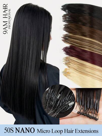 8D Nano Micro Loop Bead Hair Extensions,Feather Tip Hair 50 Strands,Straight Hair,Seamless Invisible Nano Beads,Pre-Looped Easy Installation,No Heat,No Glue,More Undetectable And Comfortable Halloween Costume Add Volume & Length For Fine Or Thin Hair