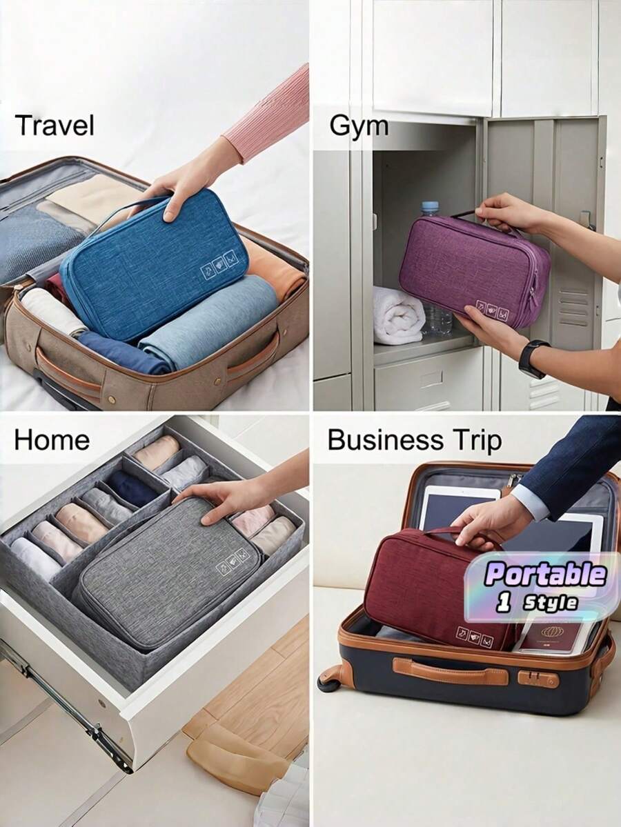 Portable Hanging Travel Underwear Storage Bag, Foldable Zipper Durable Space‑Saving Pouch, Organizer For Bra, Socks & Underwear For Travel & Home Use - Multicolor - View 1