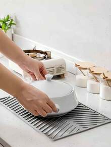 Silicone Drain Mat Dish Drying Pad, Foldable Large Drainage Mat For Kitchen Sink, Heat-Resistant Trivet Pot Holder, Dishwasher Drying Rack Mat, Non-Slip Countertop Protector, Versatile Kitchen Accessory, Great Housewarming Gift - Grey - View 2