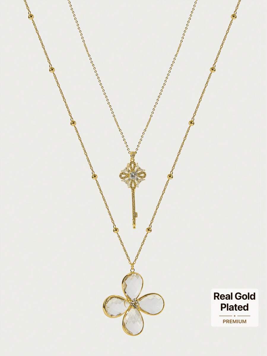 Glisma 18k Gold-Plated Fine Chain Necklace, Transparent White Flower ...