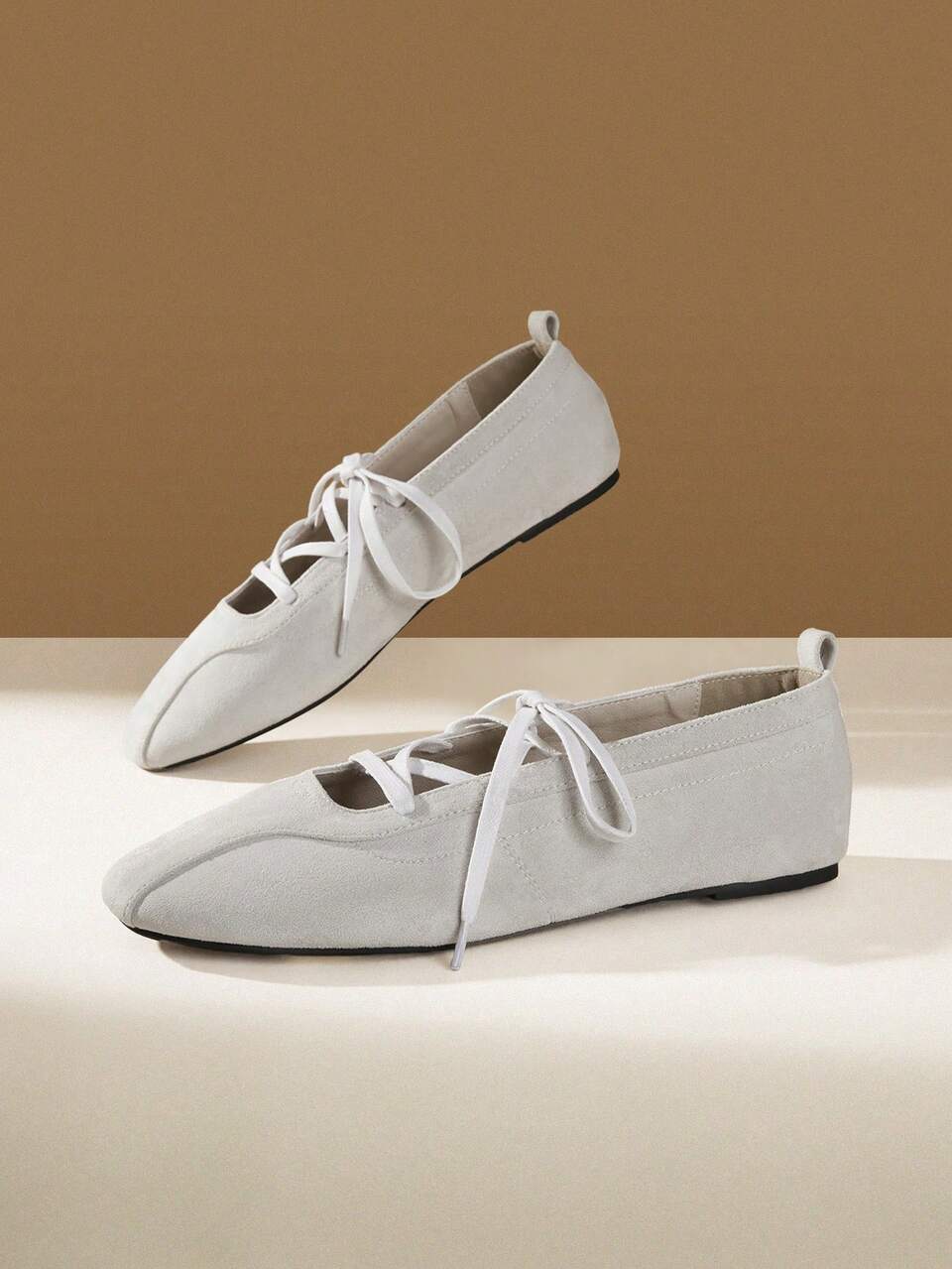 CUCCOO EASI Lace-Up Suede Retro Ballet Low Vamp Casual Flat Shoes Fall Shoes