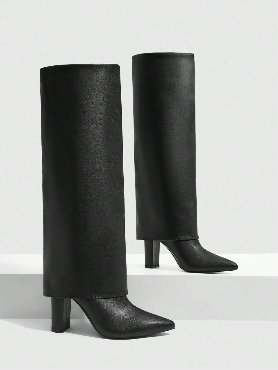 CUCCOO SZL Outdoor Women Pointed Thick Heel PU Fabric Stylish Simple Party Banquet Side Zipper Boots Fall Boots