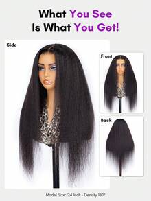 ALL READY WIG Kinky Straight 真人髮假髮 自然黑 13x4 蕾絲 無膠 18-26 英吋 180% 密度 Kinky Straight 自然外觀 漂白髮結 預拔髮際線 豐盈蓬鬆 自然髮際線 即戴即走 女款 - SNatural - 查看 4